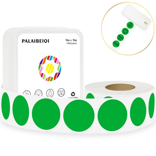 1 Inch Round Thermal Sticker Labels,Color Dot Stickers,Label Stickers,Waterproof,Oil Proof,for Thermal Printers,DIY,Office,Retail,Home and Warehouse Organization(Green,1000 Pcs) Green