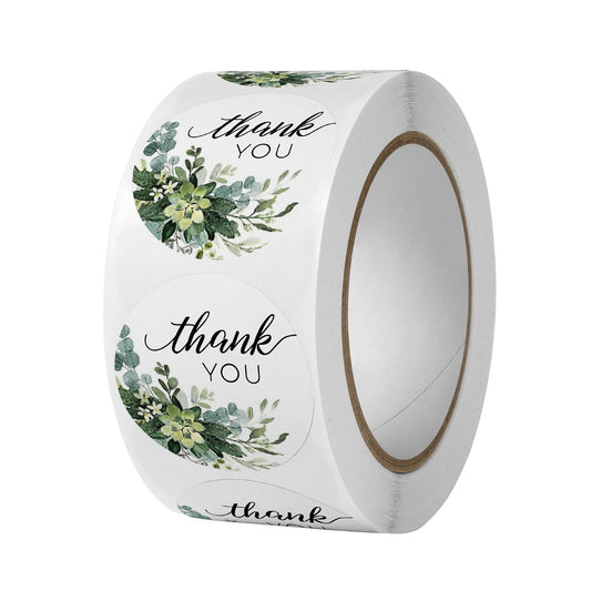 Thank You Stickers - Green Leaf Elegant Designs for Gifts, Packaging, and Business - 1’’ Adhesive Labels - Express Gratitude with Style - Pack of 500