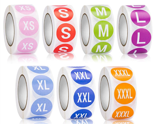3500 Pcs Clothing Size Sticker, Round Sticker Labels 7 Rolls, 1 inch Round Coded Self Adhesive Labels for Clothes Shirt Skirt Retail (XS, S, M, L, XL, XXL,XXXL