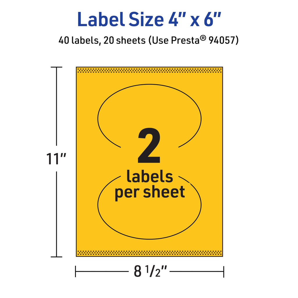 Avery Printable Oval Labels, Sure Feed Technology, 4" x 6", Bright Yellow Labels, Print-to-The-Edge, Laser/Inkjet Printable, 40 Total, Great for Packaging and Candles 40 labels