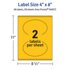 Avery Printable Oval Labels, Sure Feed Technology, 4" x 6", Bright Yellow Labels, Print-to-The-Edge, Laser/Inkjet Printable, 40 Total, Great for Packaging and Candles 40 labels