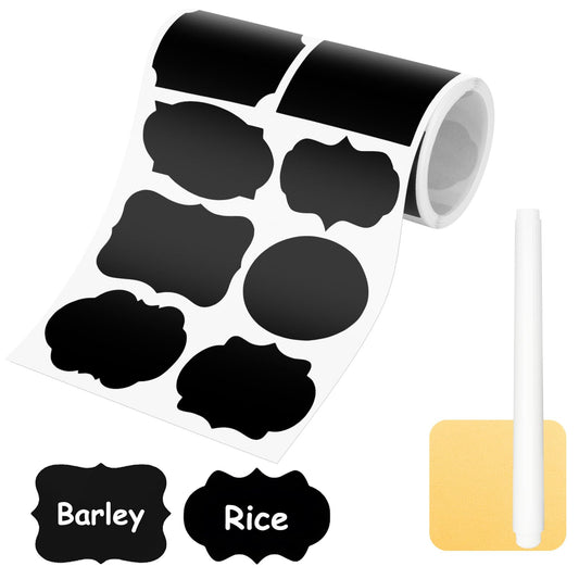 FYY Chalkboard Labels for Jar - 250pcs Reusable Waterproof Blackboard Stickers Removable Label with White Chalk Marker and Small Towel for Jars, Bottles, Storage Bins, Organize Home & Kitchen, Black