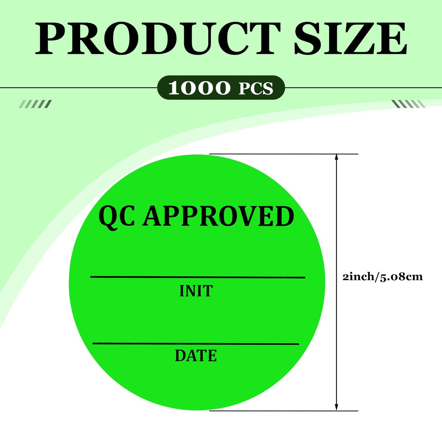 Gueevin 1 Roll/1000 Pcs 2 Inch Quality Control Inventory Labels Writeable QC Inventory Approval Stickers Fluorescent Green Permanent Adhesive Inventory Stickers for Shipping Warehouse Organization