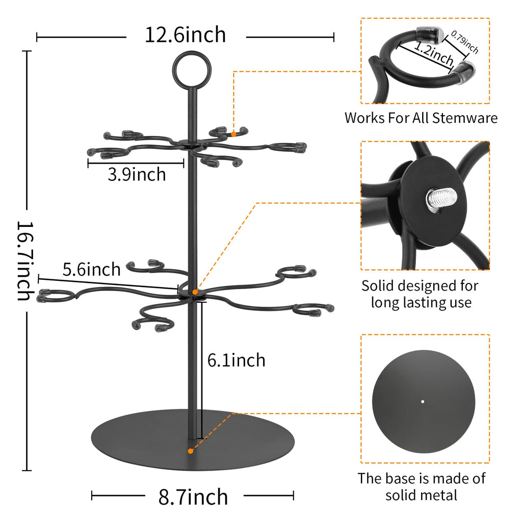 Cocktail Tree Stand for Parties Brunch,2 Tiers 10 Holders Drink tower Wine Glass Holder Stand,Champagne Tower Martinis Tree,Wine Glasses Display Margarita tower Drink stand for Mimosa Bar Party Bridal Matte black-two tier