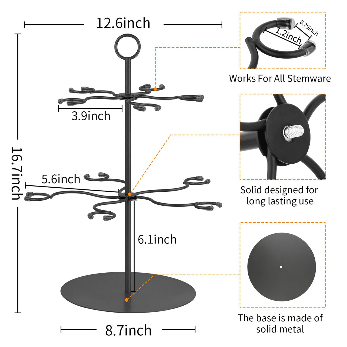 Cocktail Tree Stand for Parties Brunch,2 Tiers 10 Holders Drink tower Wine Glass Holder Stand,Champagne Tower Martinis Tree,Wine Glasses Display Margarita tower Drink stand for Mimosa Bar Party Bridal Matte black-two tier