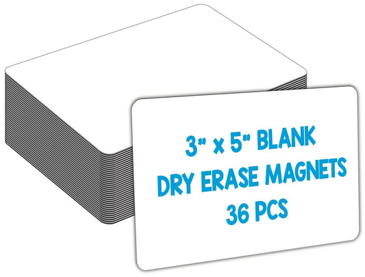 Dry Erase Magnets, Blank Magnetic Dry Erase Labels, 36-Pack, Erasable Magnets for Whiteboard, Multipurpose White Magnetic Labels to Write On for Classroom, Home, Education, Office, 3" x 5" 3" x 5" Blank
