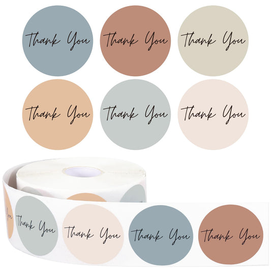 Whaline 1000Pcs Boho Thank You Stickers Roll Self-Adhesive Thank You Stickers for Small Business 1.5 Inch Simple Elegant Round Seal Stickers Labels for Envelopes Sealing Party Favor Morandi