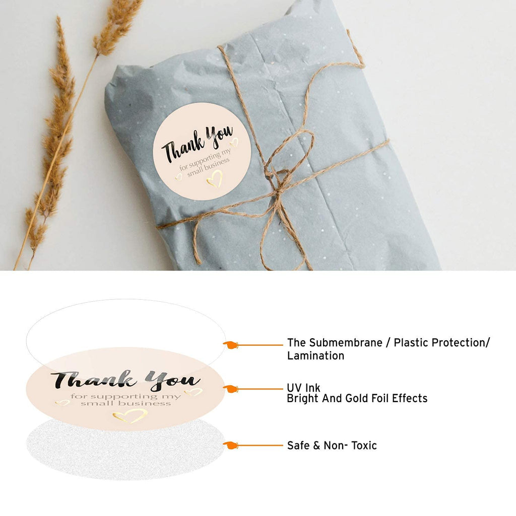 EasyKart Labels 4000 Pcs Thank You Stickers Rolls, 1.5 Inch Round | Gold Foil Thank You Seal Stickers | Pastel Peach Color with UV Effect 4000 Stickers