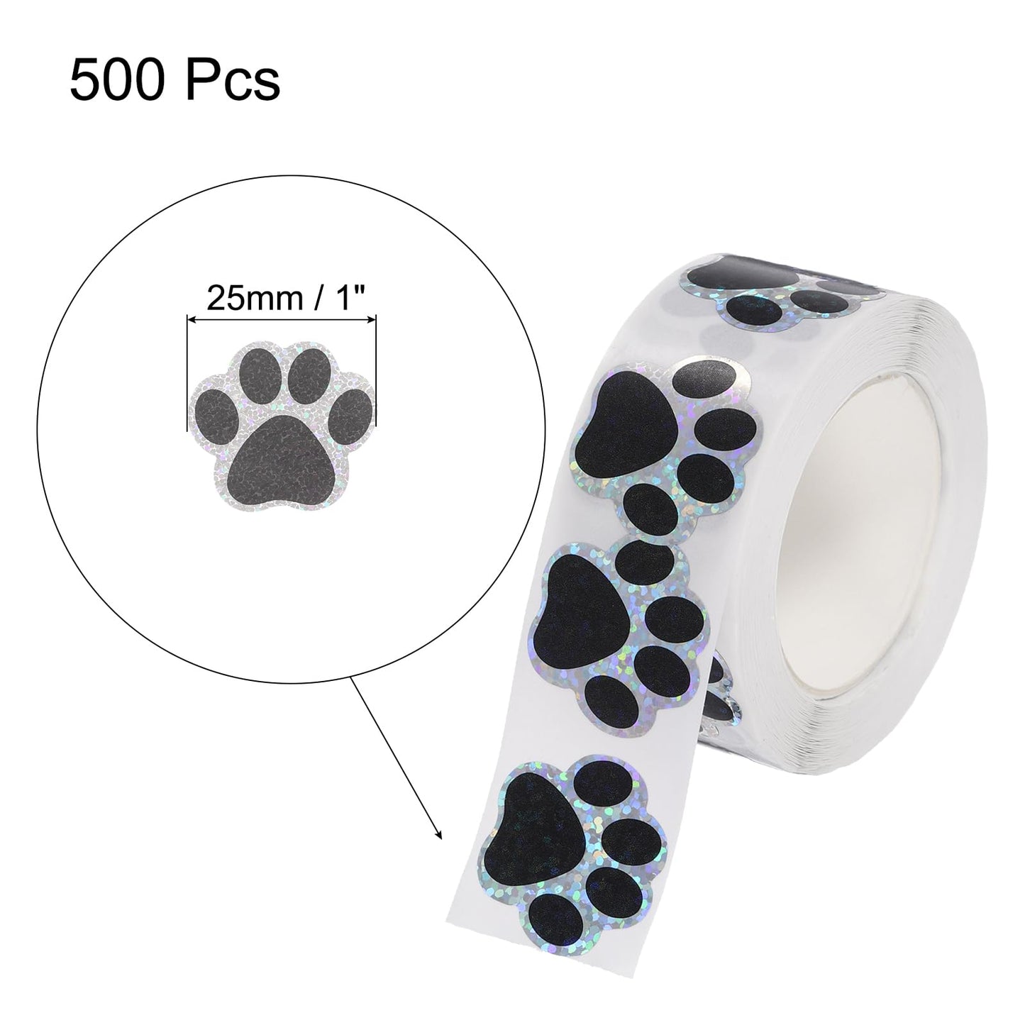 MECCANIXITY Adhesive Label Stickers Sequin Black 500Pcs Paw Prints Stickers 0.98inch Dog Paw Bear Paw Stickers for Children Teacher Fit Crafts Party