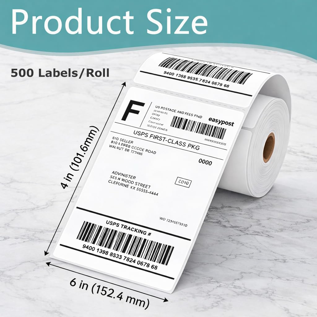 500 Pcs 4"x6" Direct Thermal Shipping Labels, 1 Roll