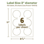 Avery EcoFriendly Matte White Recycled Round Labels, 3" Diameter, Print-to-The-Edge, Matte White Labels, Permanent Adhesive, Laser/Inkjet Printable, 150 Total Recycled Matte White Paper 150 labels