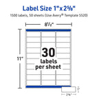 Avery Durable Waterproof Address Labels with Sure Feed Technology, 1" x 2-5/8", White, Laser & Pigment-Inkjet Compatible, 1,500 Blank Labels Total, Great for Mailing, Branding, and More (5520) 1 Count