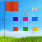 100 Pack Marking Flags 4-Inch by 5-Inch Stake Flags with 16-Inch Wire Staffs, Blue