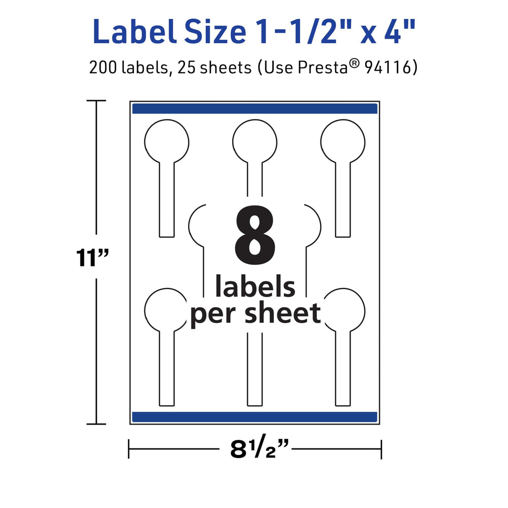 Avery® TrueBlock® Matte White Lollipop Labels, Sure Feed® Technology, 1.5" x 4", 200 Matte White Labels, Print-to-The-Edge, Laser/Inkjet Printable, Great for Packaging and Product Merchandising 200 labels