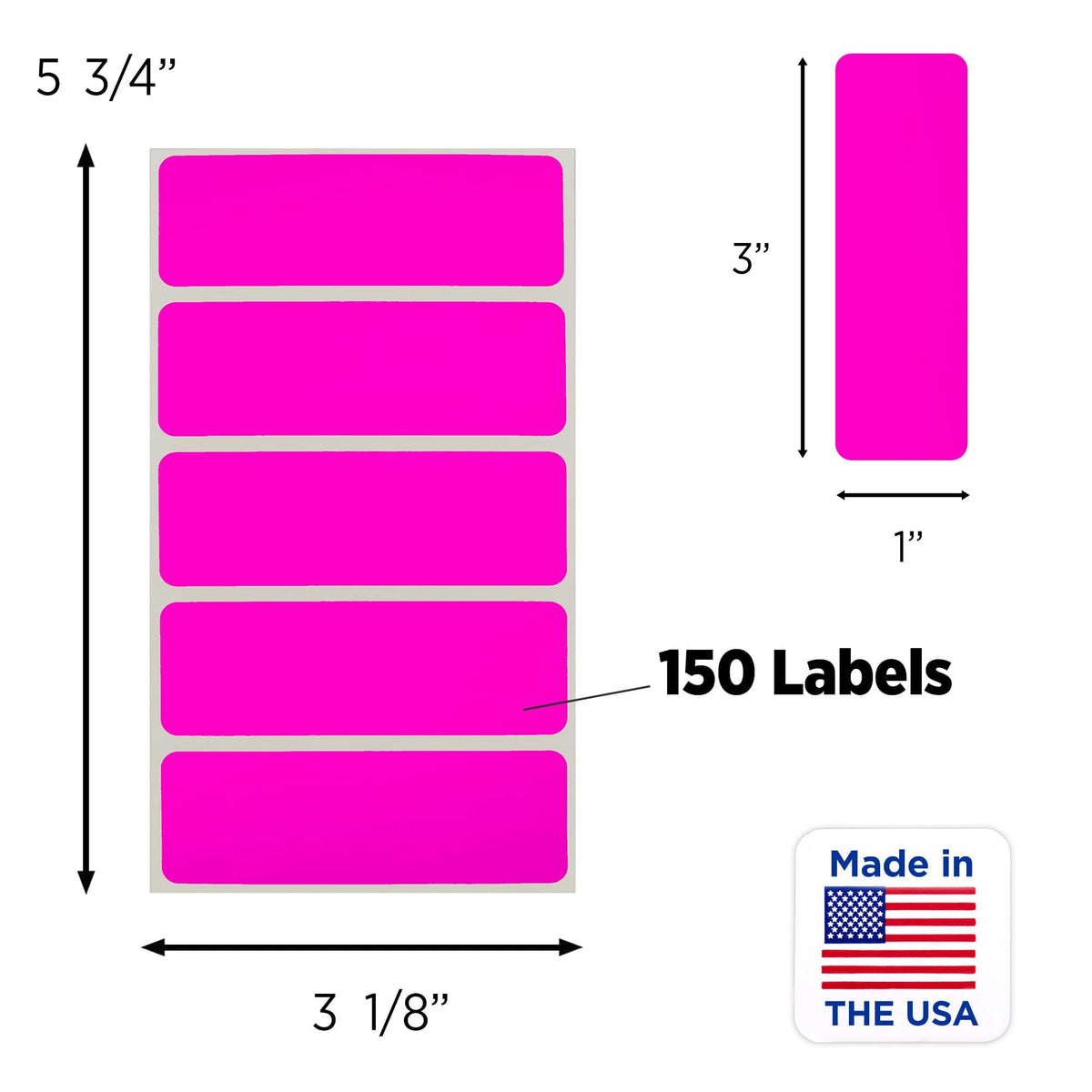ChromaLabel fluorescent pink 1x3 inch removable color code rectangle labels, pack of 150 for organization and labeling.