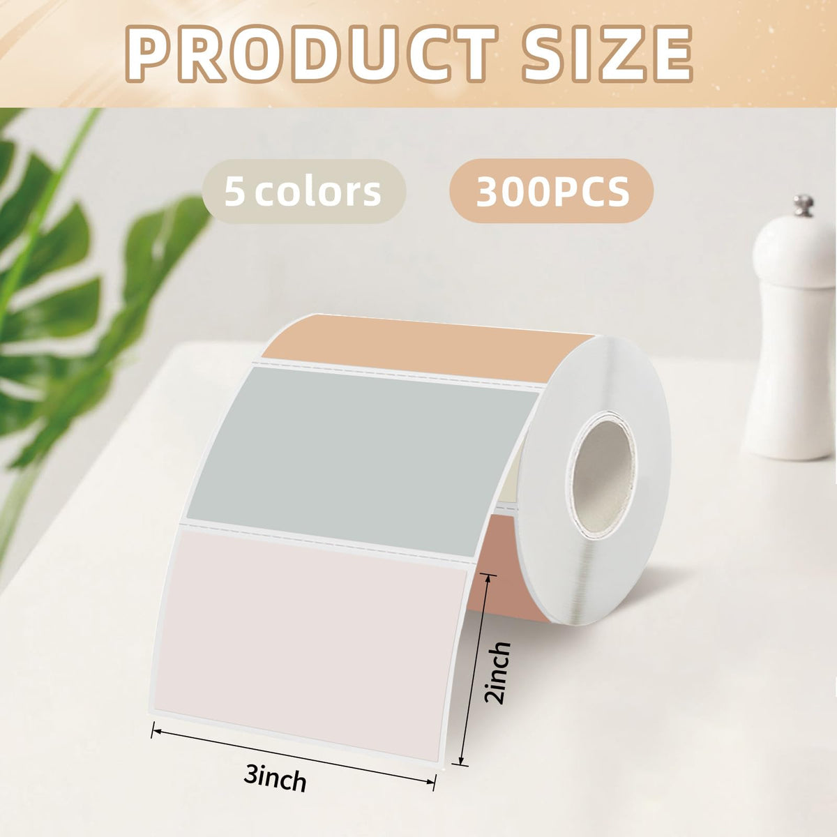 Starboling 3" x 2" Thermal Labels,Self-Adhesive Rectangle Thermal Printer Sticker,for Price,Barcode,Mailing,Name（Beige Gradient） 2''x3''beige