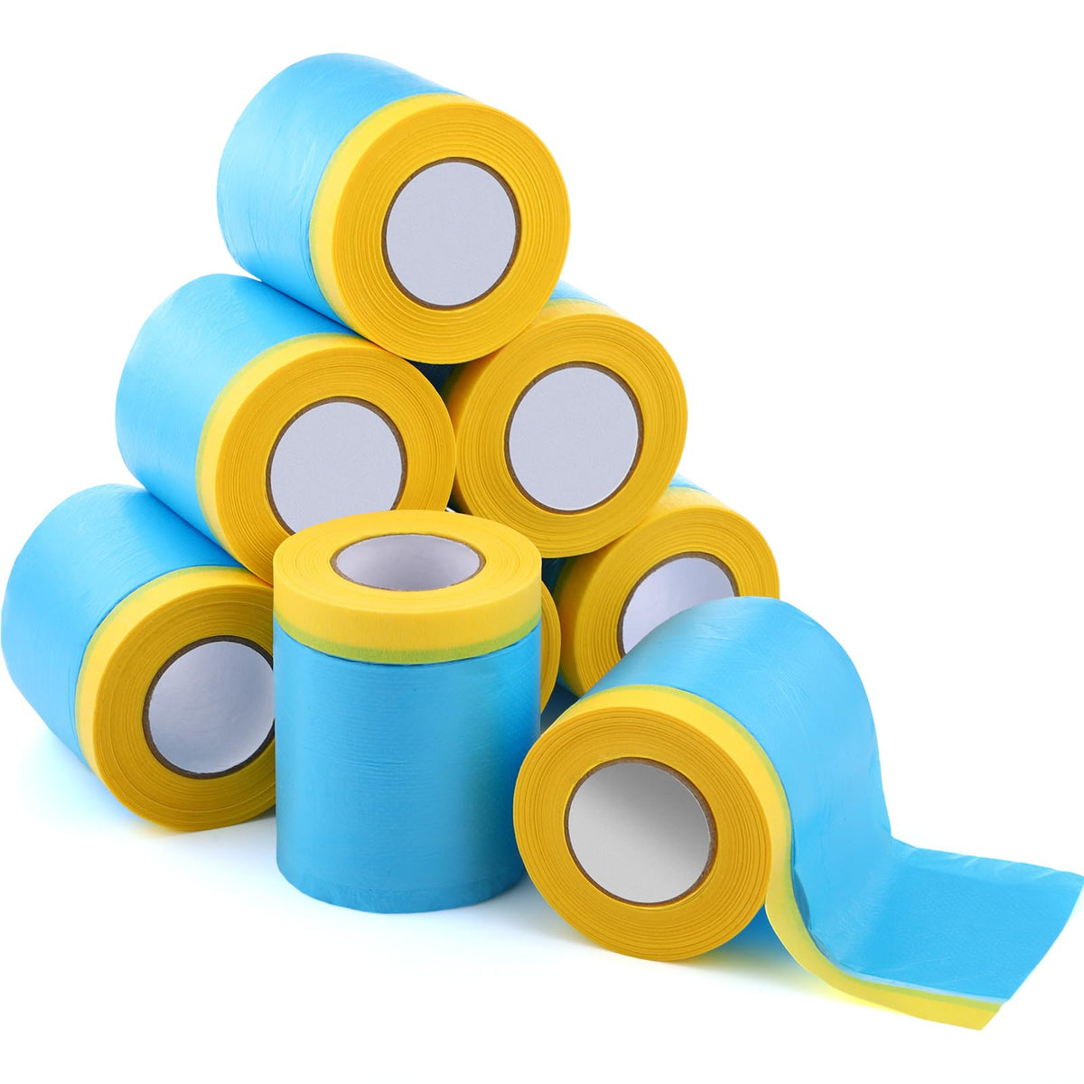 8 Roll Pre-Taped Masking Film for Painting 22'' / 43'' x 82' Plastic Sheeting Roll Automotive Painters Masking Tape Film Sheeting Cover for Walls Trim Appliance Furniture Windows(22'' X 82') 22'' X 82'