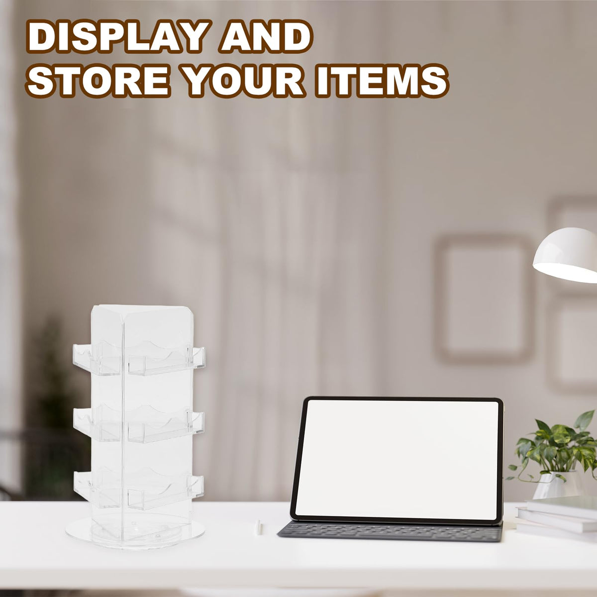 PATIKIL 3 Tier Greeting Card Display Stand, Acrylic Cards Rotating Display Stand Spinning Postcard Rack for Postcard Photo Rack Desk Book Stamp, Clear