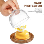 4.2 Inch Wooden Base Small Cake Display Stand with Glass Dome,Cloche Clear Glass Bell Jar Cover for Dessert Cheese Candy Plants Succulents
