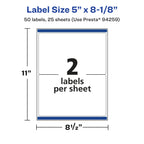 Avery® Matte Clear Rectangle Labels, Sure Feed® Technology, 5" x 8-1/8", 50 Matte Clear Labels, Laser/Inkjet Printable 50 labels