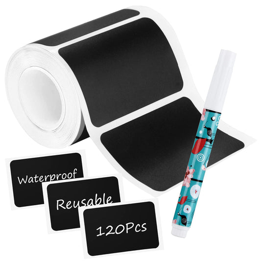 Chalkboard Labels, Waterproof Blackboard Reusable Sticker Label with 1 Erasable Chalk Liquid Markers, 120 Pcs Removable Stickers for Storage Bins, Mason Jars, Bottle, Pantry, Office, Easter Basket A-rectangular