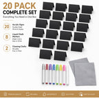 20 Pack Acrylic Chalkboard Signs with 8 Liquid Chalk Markers & 2 Cleaning Cloths, Reusable Double Sided Mini Table Signs