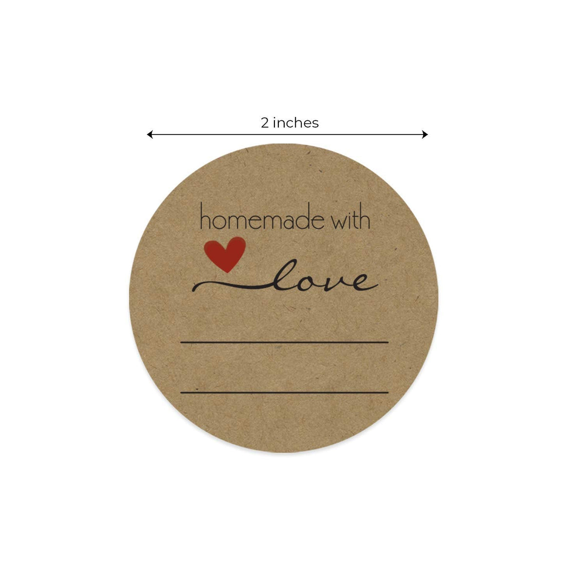 500 2" Homemade with Love Kraft Canning Stickers with Lines, USA Made Homemade With Love With Lines