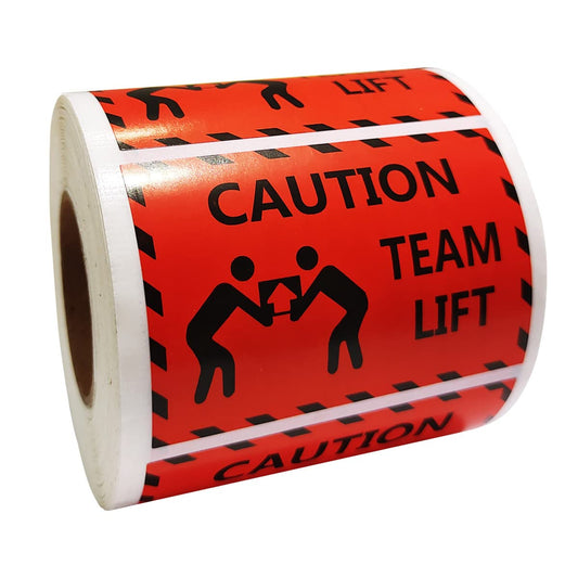 Team Lift Labels Stickers, 2x3 Inch Red and Black Caution Heavy Object Team Lift Required Labels Warning Stickers for Shipping Pallet,Packing,Handling,Warehouse.(500 Pcs)