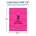 Avery® Printable Wraparound Band Labels, Sure Feed® Technology, 2-3/8" x 8", Neon Magenta Labels, Laser/Inkjet, 60 Total, Great for Soap Labels and Jar Labels 60 labels