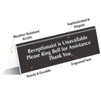SmartSign "Receptionist is Unavailable, Please Ring Bell for Assistance" Tabletop Tent Sign | 2" x 6" Acrylic