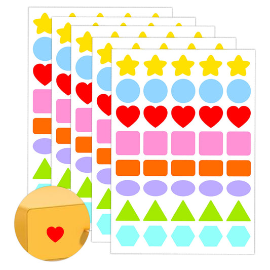 Multi-Shaped Color-Coding Stickers 1 inch Basic Shapes Dot Labels Differ Colorful Round Hearts Stars Triangle Square Rectangle Oval Stickers for Toddlers Kid Student Classroom Office 800pcs