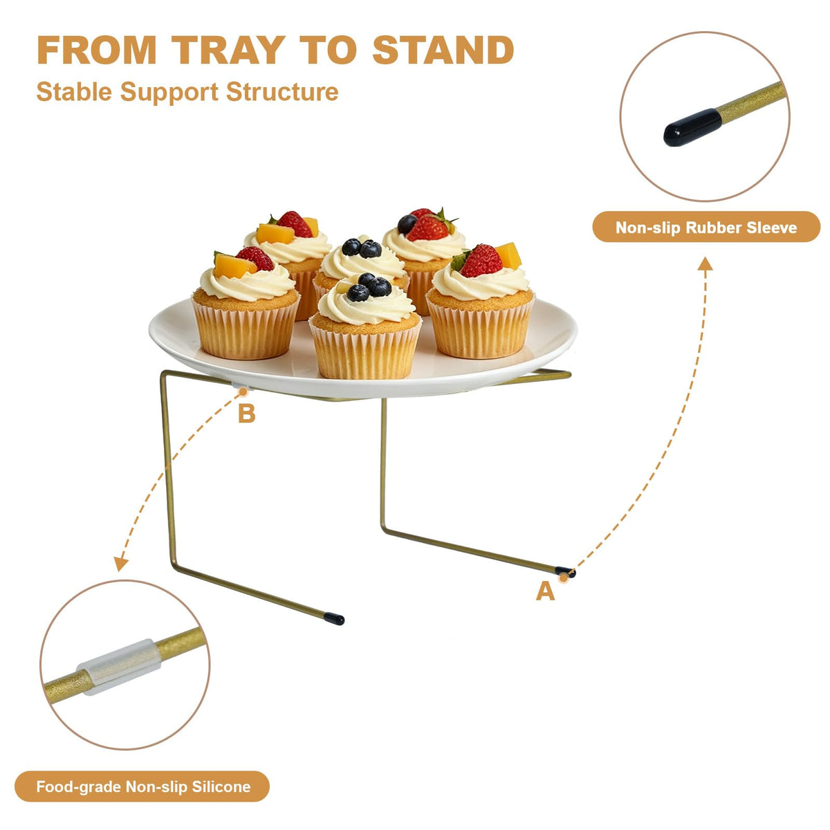 Pizza Stand, 2 Tier Pizza Rack for Party, Brass Metal Pizza Serving Tray Stand with Non-Slip Silicone for Wedding, Dessert Table, Holiday Event, Home Decor Use Gold