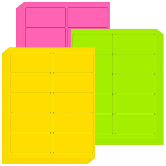 L LIKED 300 Assorted Fluorescent Neon Labels, 2"X4" Bright Fluorescent Paper Labels for Shipping Envelopes & Small Packages - Green, Yellow, Pink - 30 Sheets 2"X4"
