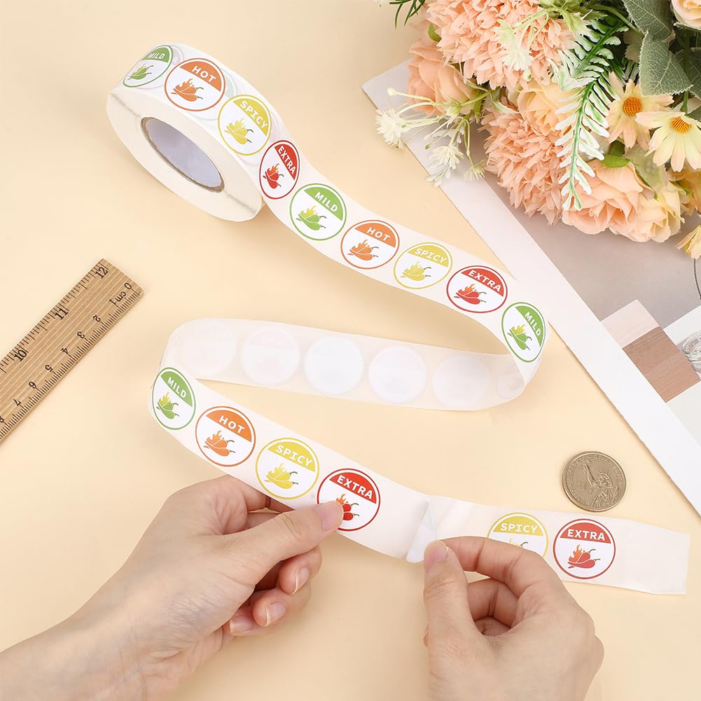 FINGERINSPIRE 1000 Pcs 4 Level Hot Spicy Stickers Round 1inch Self Adhesive Labels Paper Spicy Indicator Stickers for Restaurant Grocery Store, Pepper Warning for Chili Lovers