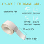 White Label Print Paper 15mmx30mm (0.59" X 1.18"), 230 Labels/Roll Thermal Stickers Waterproof Self-Adhesive Multipurpose Labeling Tape Household Storage Labels White