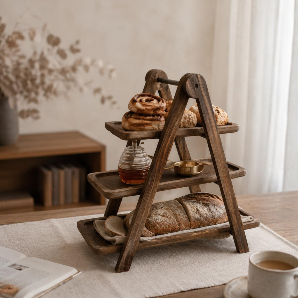 3 Tier Wooden Serving Platter，Fruit Bread Display Bowl Tray，Farmhouse Decor