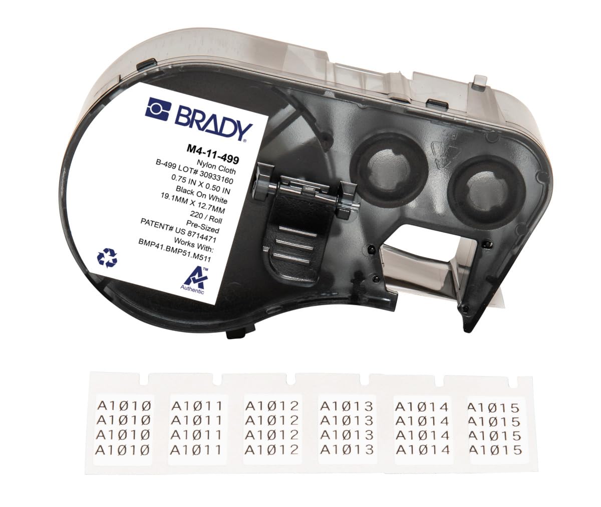 Brady Authentic (M4-11-499) Aggressive Adhesive Multi-Purpose Nylon Labels 0.5" H x 0.75" W Black on White, 220 Labels. for use with the BMP41, BMP51, and M511 Label Printers 0.5*0.75 inches