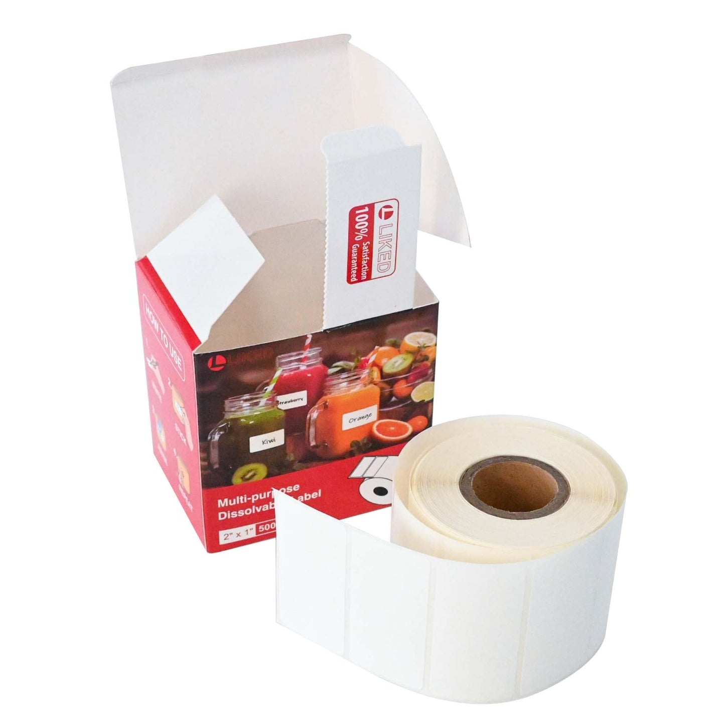 L LIKED 500 Stickers 1" x 2" White Dissolvable Food Labels for Containers -500 Labels/Roll 1"X2"-500 Labels