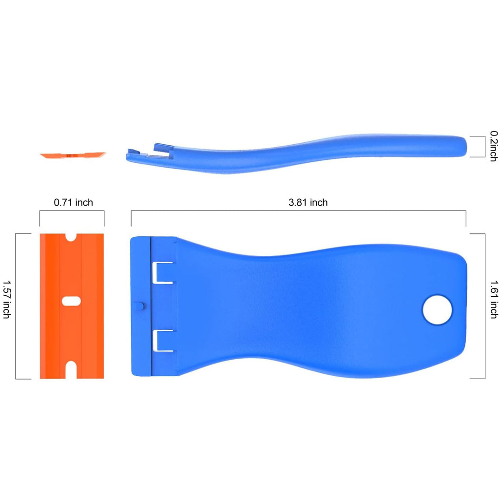 CADONO 2-pack plastic razor blade scraper with 12 replacement blades, ideal for removing decals, paint, and adhesives from windows and surfaces.