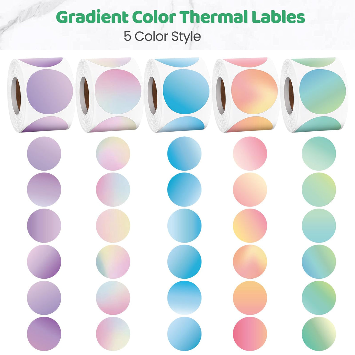 2500 Pcs 2 Inch Round Circle Thermal Sticker Labels for Printer Gradient Color
