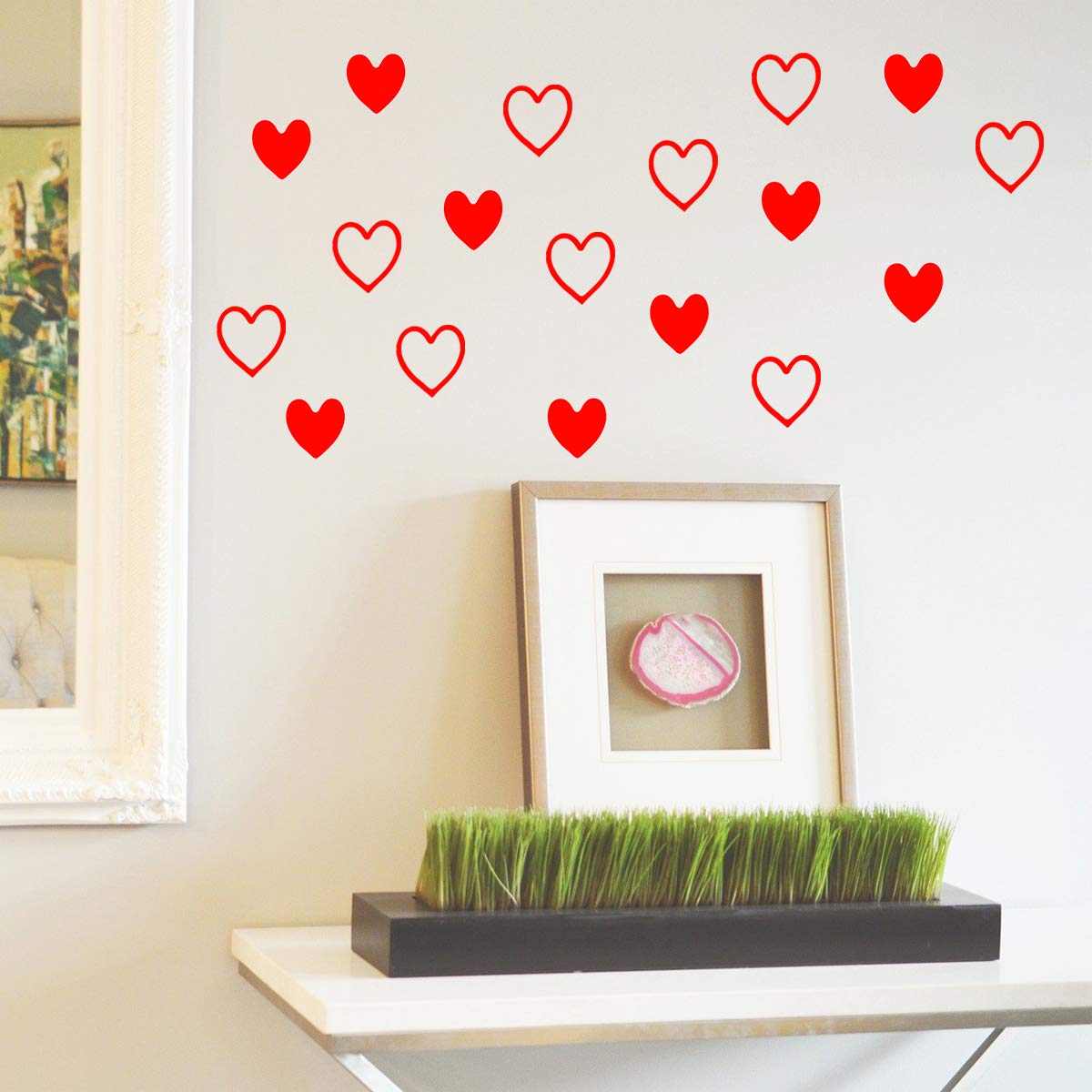Red Heart Shape Happy Mother's Day Stickers Red Heart Shape Tanning Adhesive Stickers,Wedding Party Back to School Favor Labels, 1.5 Inch and 1.25 Inch DIY Labels for Scrapbooking, 500 Pcs Per Roll