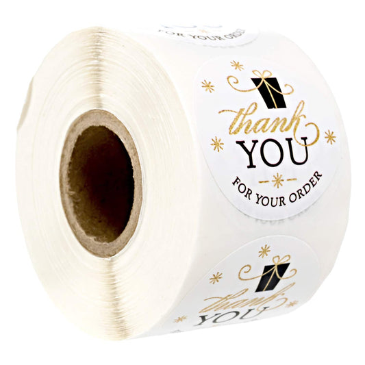 Elegant Faux Gold and Black Holiday Thank You for Your Order Stickers / 1.5" Holiday Business Labels / 500 Boutique Stickers Winter Present