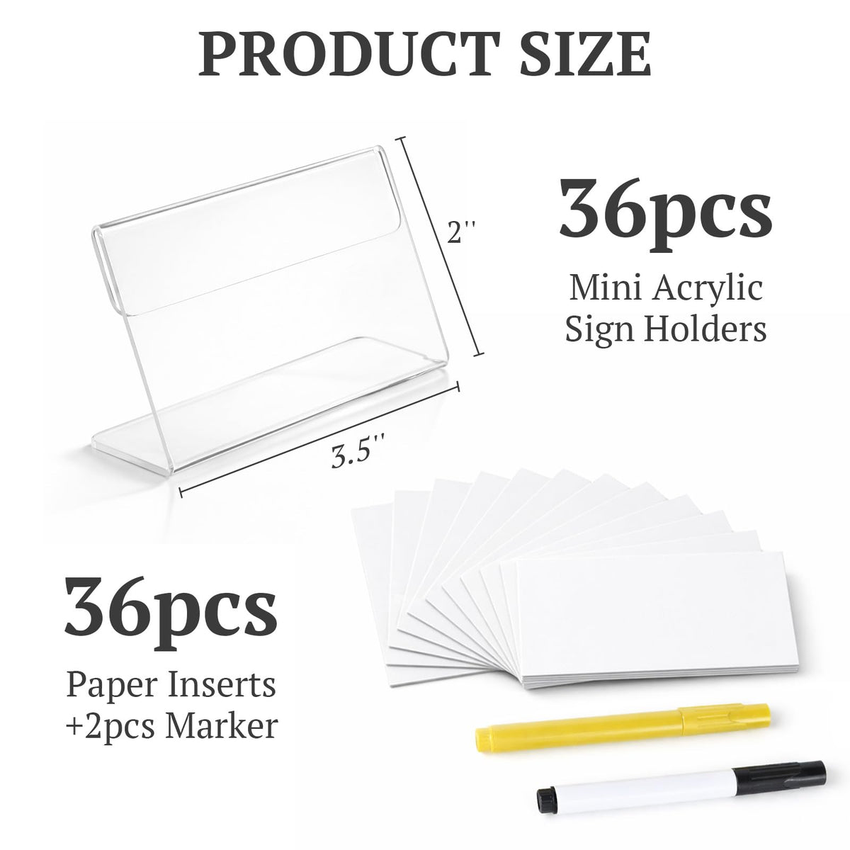 EHWINE 36 Pack Clear Acrylic Sign Holders, 3.5 x 2 Inch Slanted L-Shaped Name Tag & Price Label Display Stand for Restaurant Table, Retail Shelf, Office Desk, Trade Show Clear 36 Pack 3.5×2 Inch