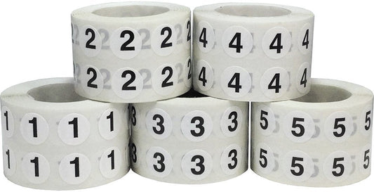 Numbers 1-5 Bulk Pack Office Warehouse Organization Inventory Stickers 1/2 Inch 1,000 Per Roll 5,000 Total Stickers