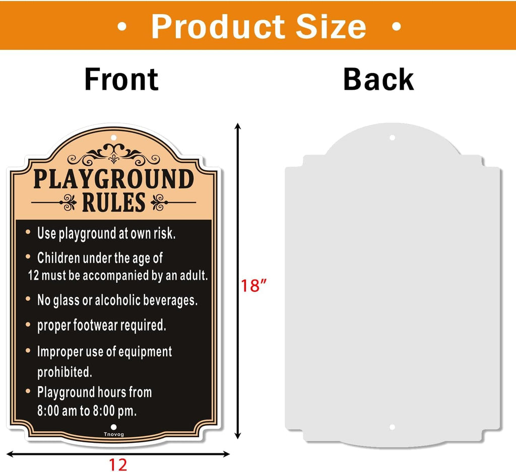 Playground Rules Sign Playground Signs Kids Children Adult Safety Traffic Sign 12x18 Inches Metal Reflective Sturdy Rust Aluminum Weatherproof Easy To Install Outdoor 2 Pack