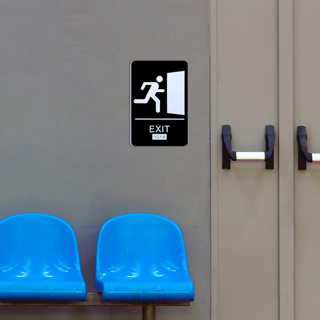 4 Pcs Exit Sign with Braille ADA Compliant 9x6 Inch for Business