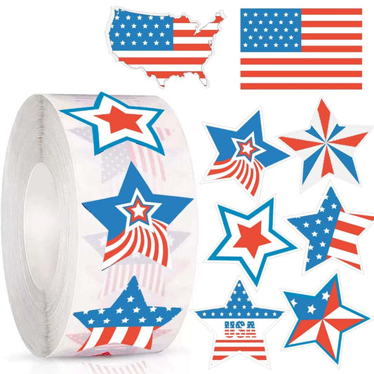 500 Pcs Patriotic Stickers - US Flag, Star Labels for 4th of July, Memorial Day, Fourth of July - Red White and Blue Decorations for Envelopes, Cards, Gifts, Party