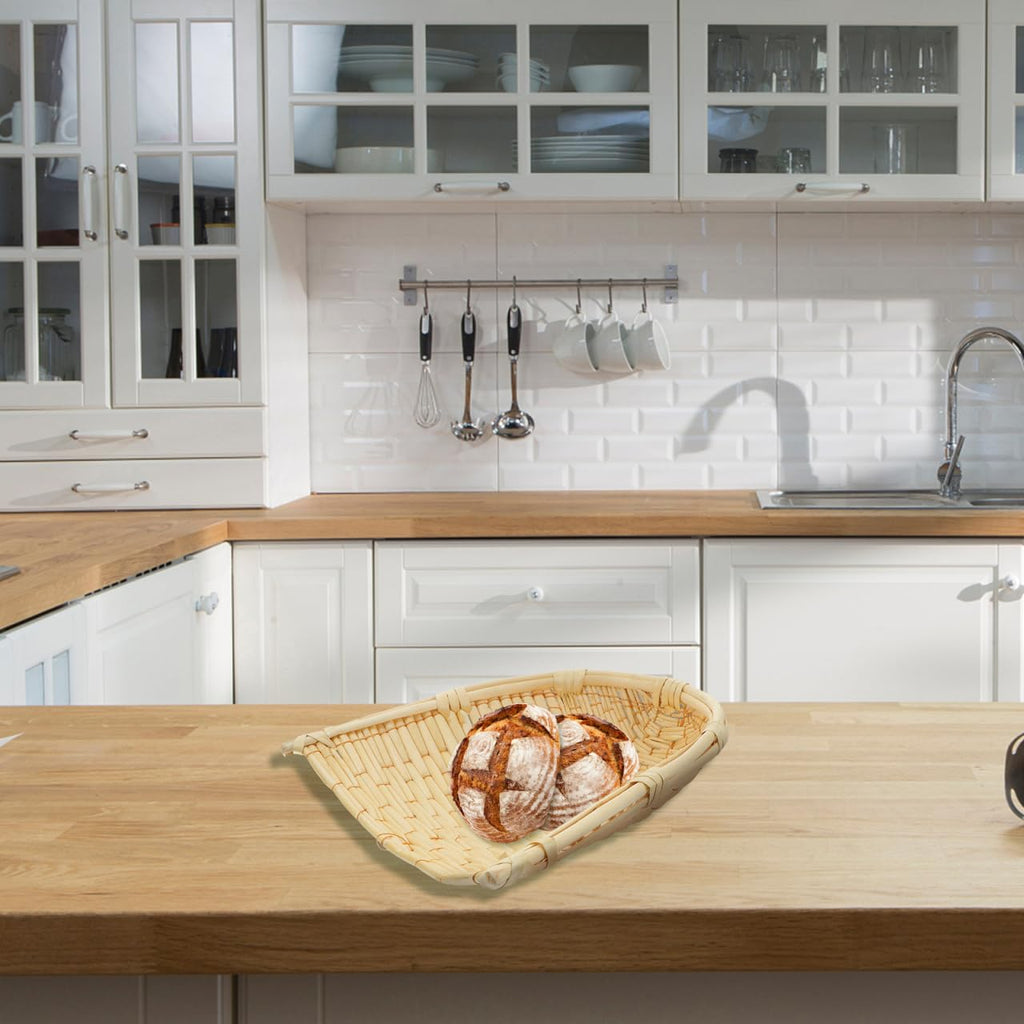 BESTYASH Handmade Woven Basket, Bamboo Winnowing Tray Household Vegetable Holder Decorative Storage Basket for Kitchen Display Easy-Clean Beige for Home Organization and Serving