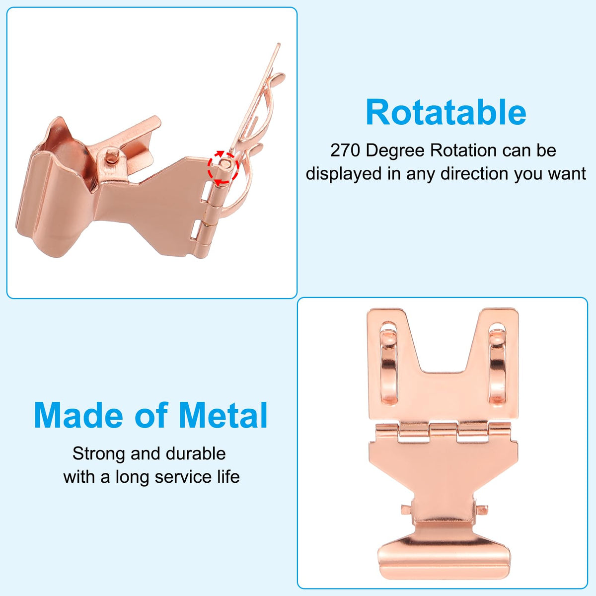 PATIKIL 10Pcs Metal Sign Clip Rotatable Sign Holder Stand Clip Rose Gold