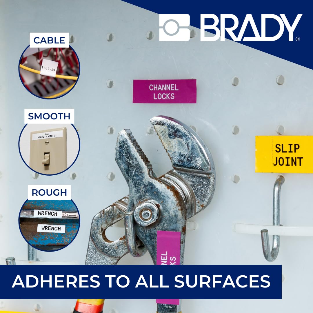 Brady Authentic (M4C-500-595-RD-WT) All-Weather Permanent Adhesive Vinyl Labels 0.5 in W x 25ft White on Red. for use with BMP41, BMP51, M410, M510, and M511 Label Printers.